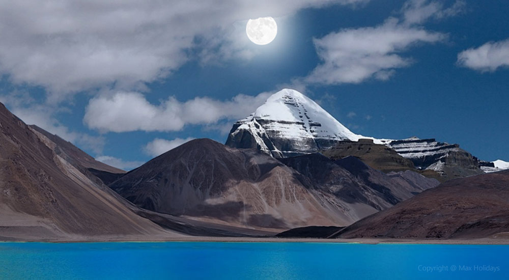 Mount Kailash Lake Mansarovar Under Full Moon